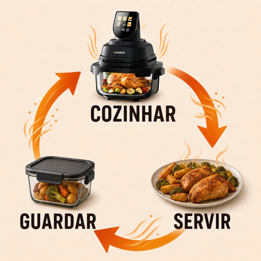 Air Fryer - Fritadeira sem Óleo Portátil de Vidro Cookitch (4L + 1.5L- 1500 W - Preto)
