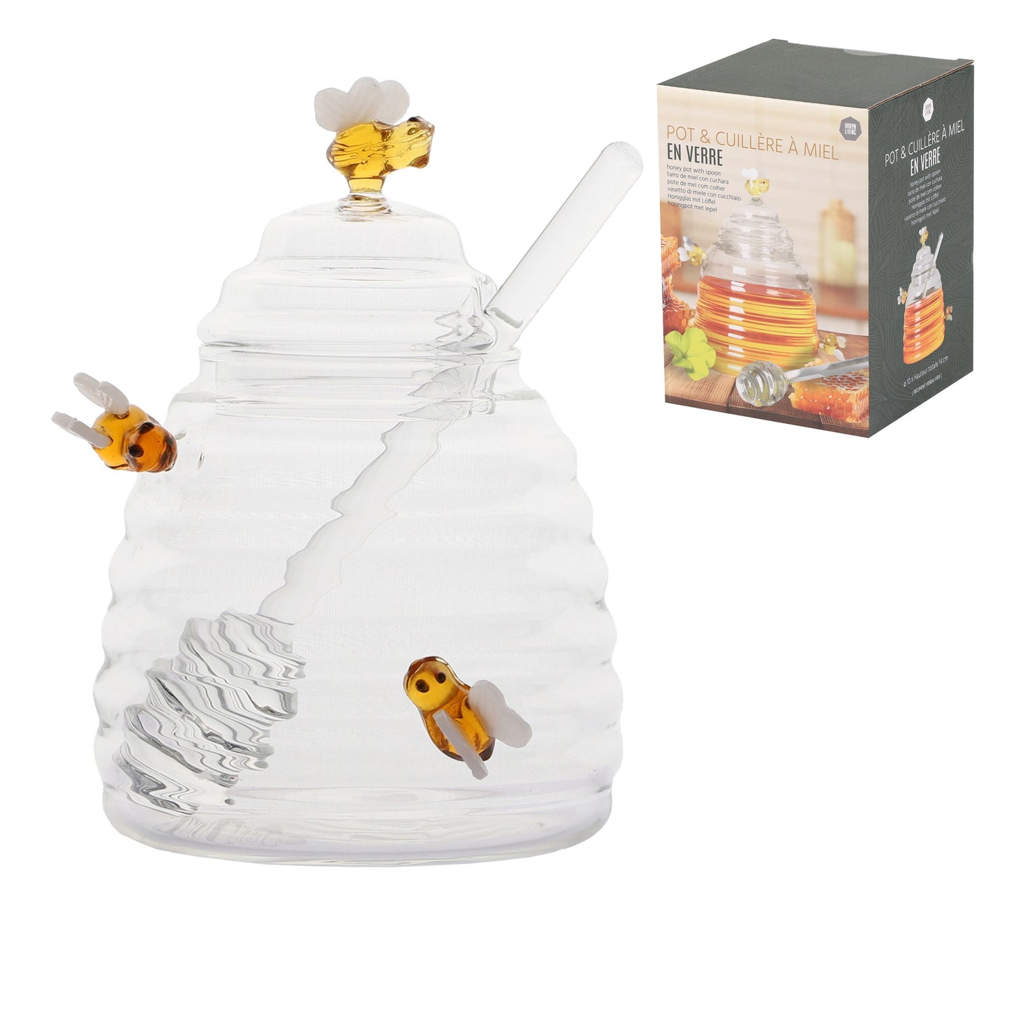 Pote para Mel com Colher (Design Abelha - Diâmetro 10 cm)