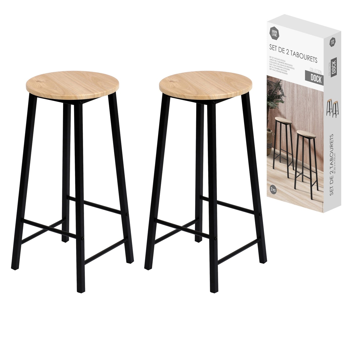 Conjunto de 2 Bancos Redondos com Pés em Metal "Dock" (30x70 cm)