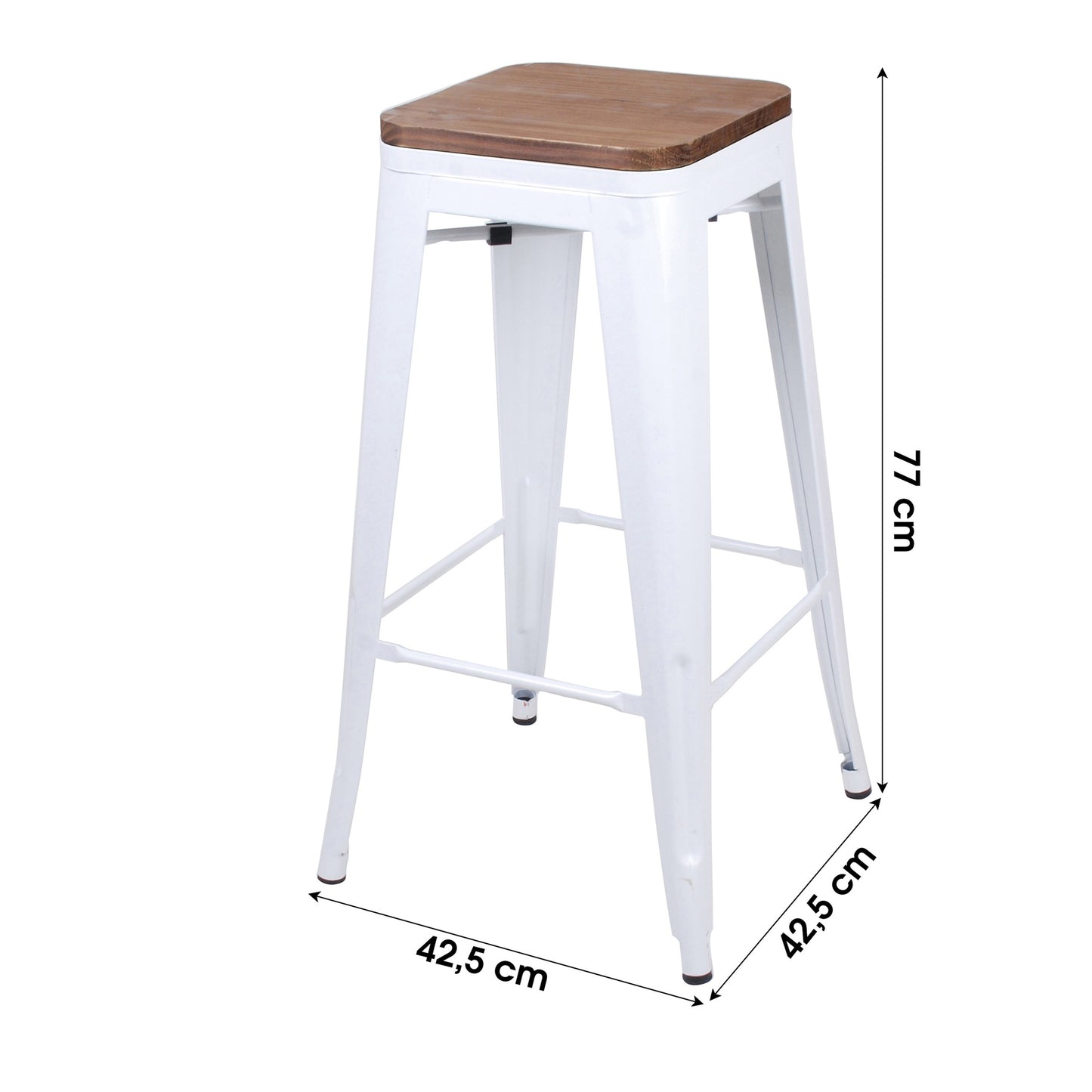 Banco de Bar em Metal Branco com Pormenor em Madeira (42,5x42,5x77 cm)