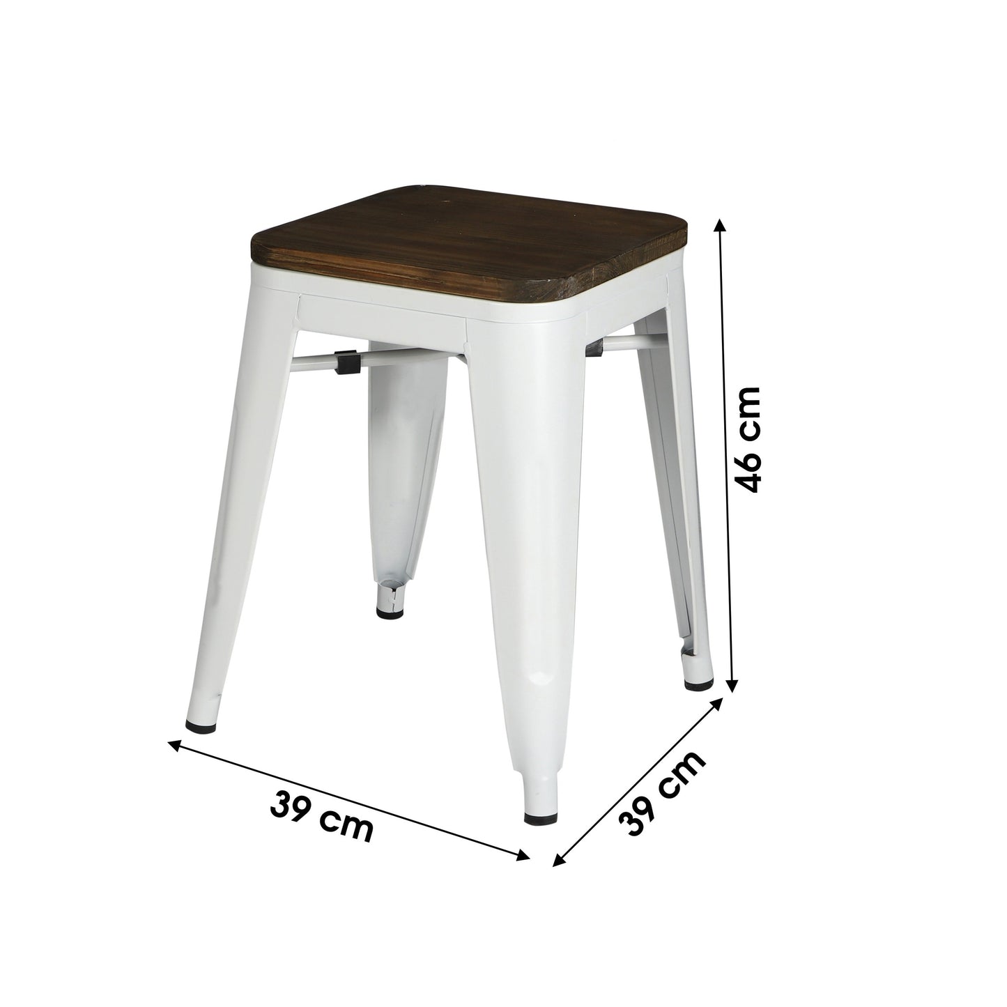 Banco de Bar em Metal Branco com Pormenor em Madeira (39x39x46 cm)