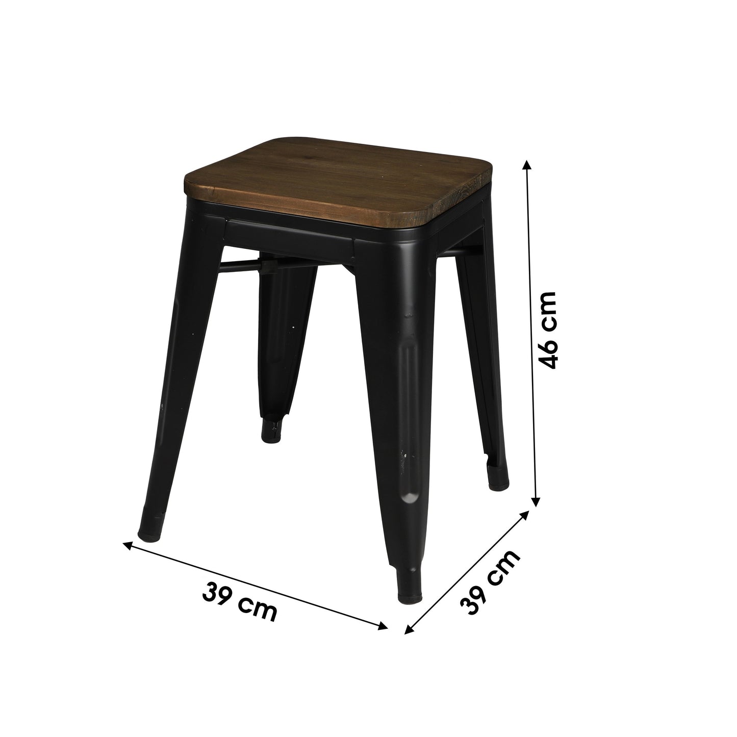 Banco de Bar em Metal Preto Matte com Pormenor em Madeira (39x39x46 cm)