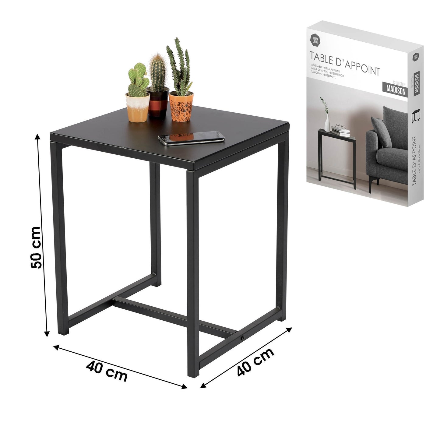 Mesa de Apoio em Metal (Preto 40x40x50 cm)