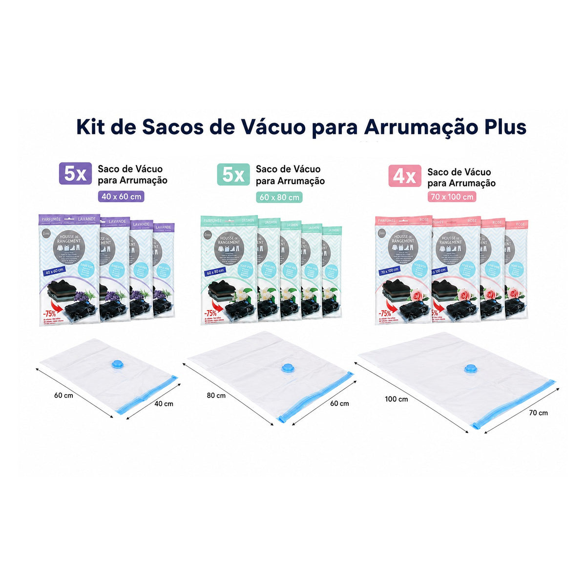 Kit de Sacos de Vácuo para Arrumação Plus