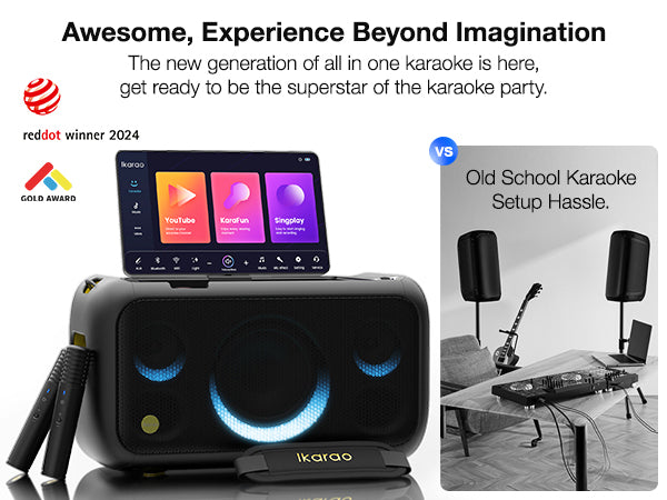 Sistema De Som Karaoke Portátil Break X1 Com Ecrã Tátil 13,3" 180º + 2 Microfones Sem Fios – Android