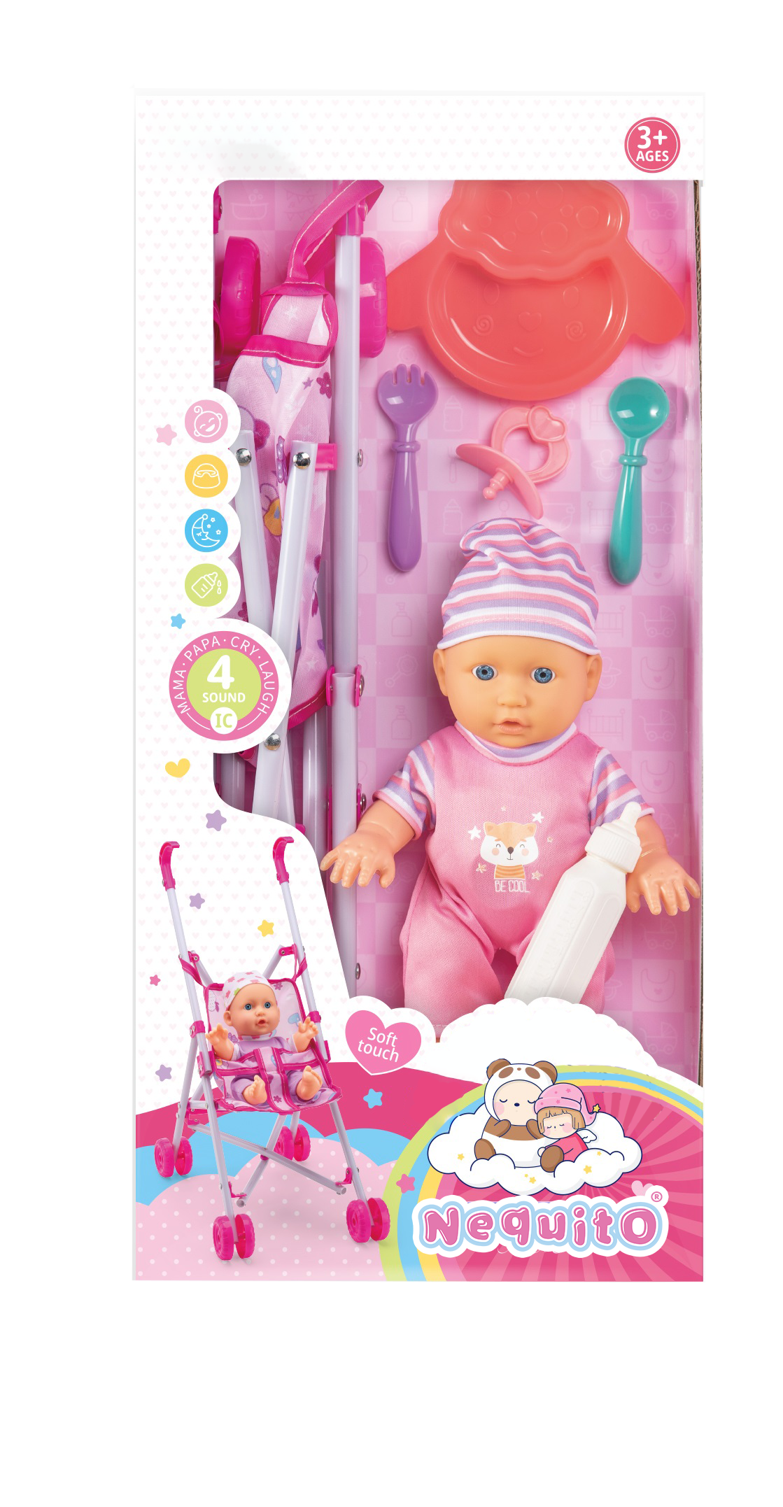 Boneca + Carrinho de Passeio (9 Polegadas) NEQUITO