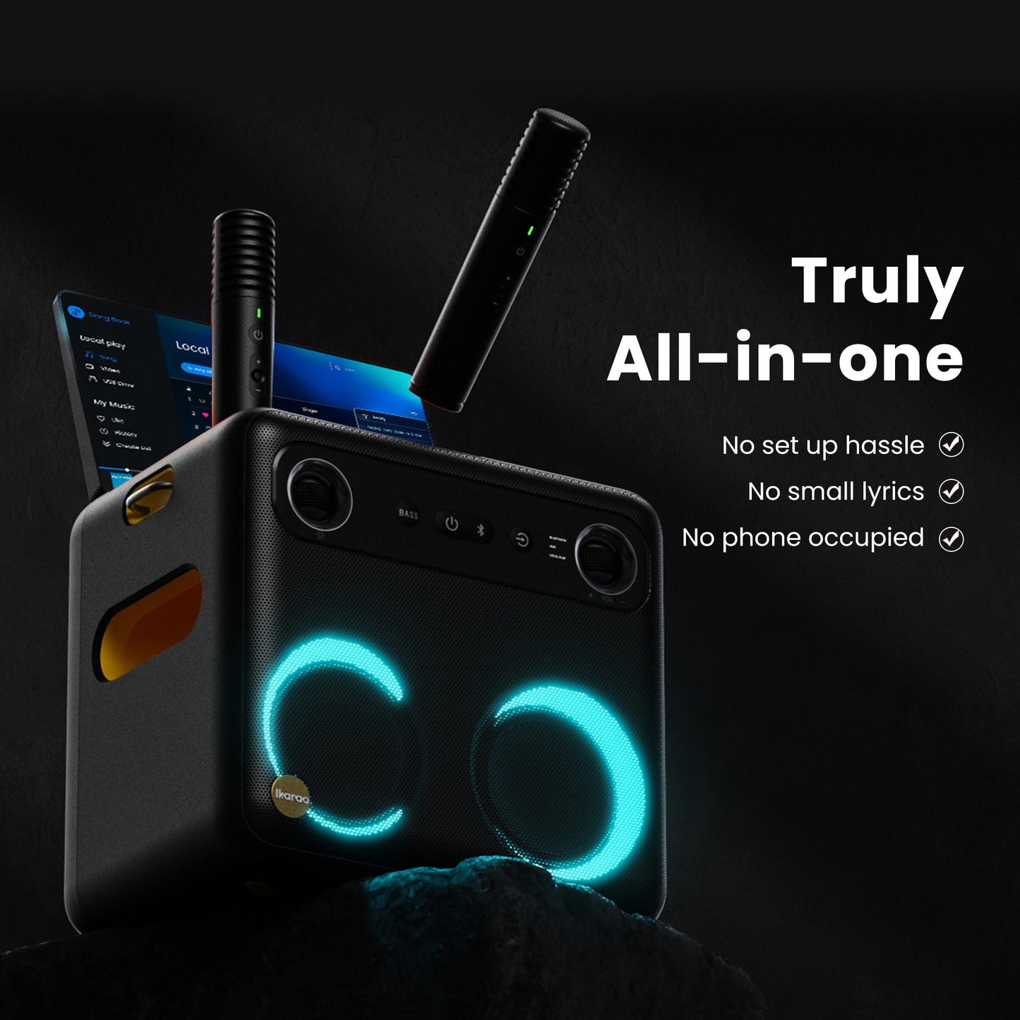 Sistema de Som Karaoke Portátil Break X2 com Ecrã Tátil 10,1" 180º + 2 Microfones sem Fios – Android