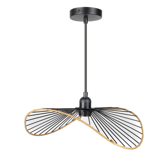 Candeeiro Rayne Metal Preto e Corda de Papel (35,5x10,5 cm)