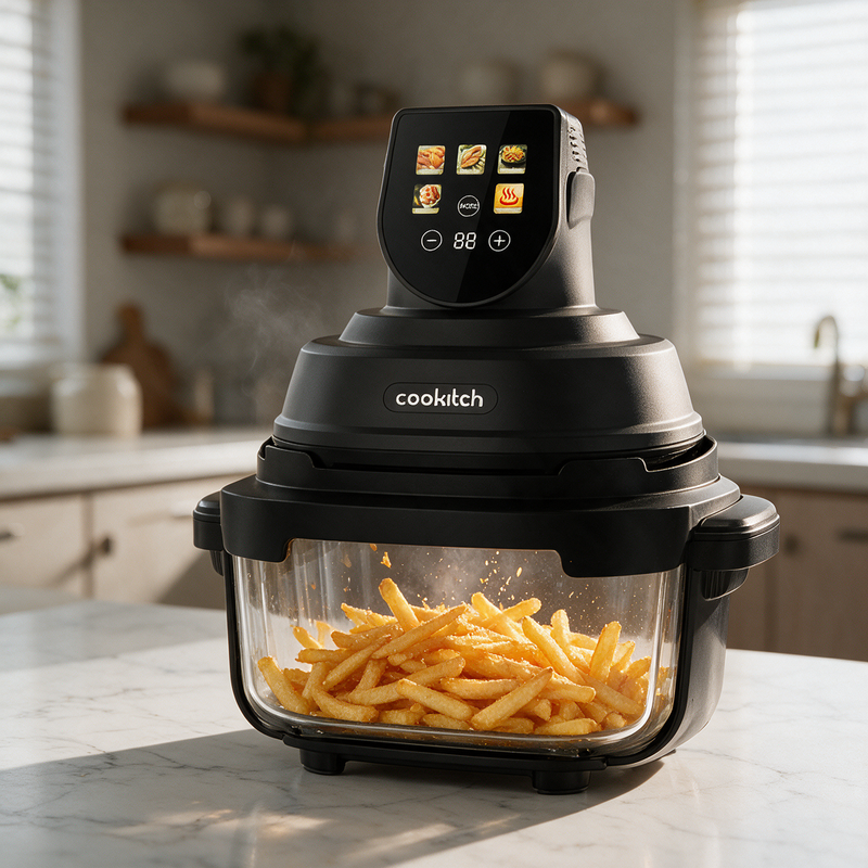Air Fryer  - Fritadeira sem Óleo Portátil de Vidro Cookitch (4L + 1.5L- 1500 W - Preto)