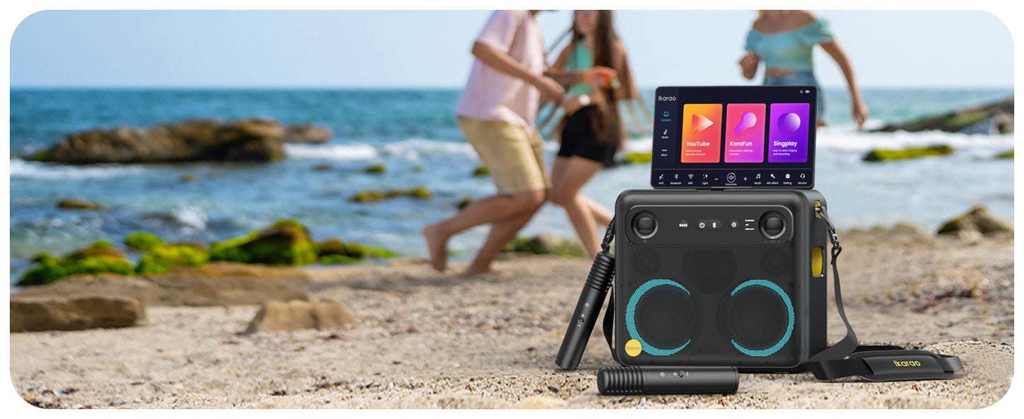 Sistema de Som Karaoke Portátil Break X2 com Ecrã Tátil 10,1" 180º + 2 Microfones sem Fios – Android