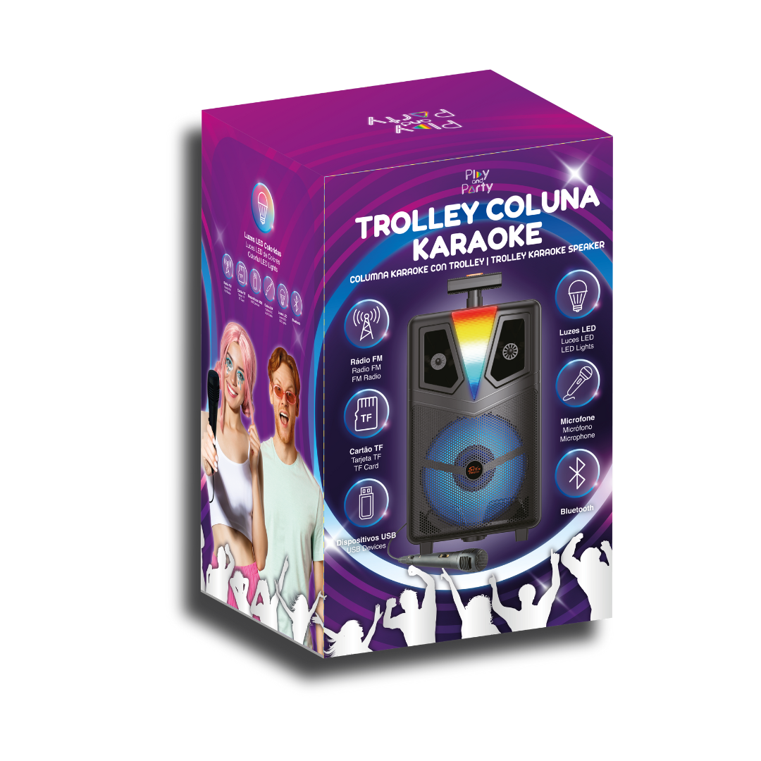 Coluna Karaoke c/Trolley e LED Play&Party