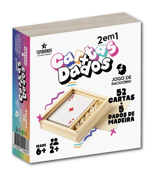 Jogos de Madeira - Set Baralho de Cartas + Dados RETRO GAMES