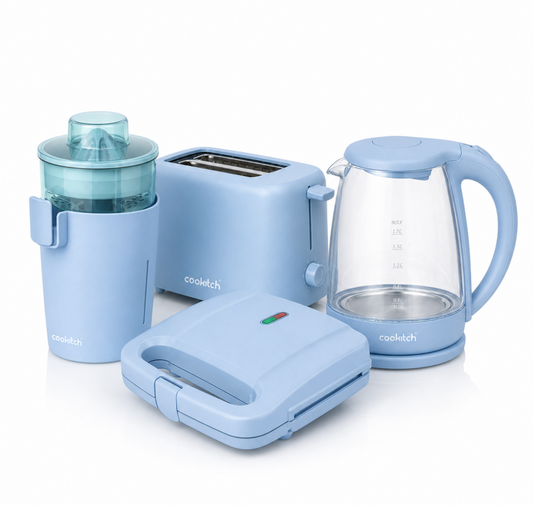 Conjunto Pequeno Almoço Sky Blue - Torradeira+ Sandwicheira+Jarro Elétrico+ Espremedor de Citrinos