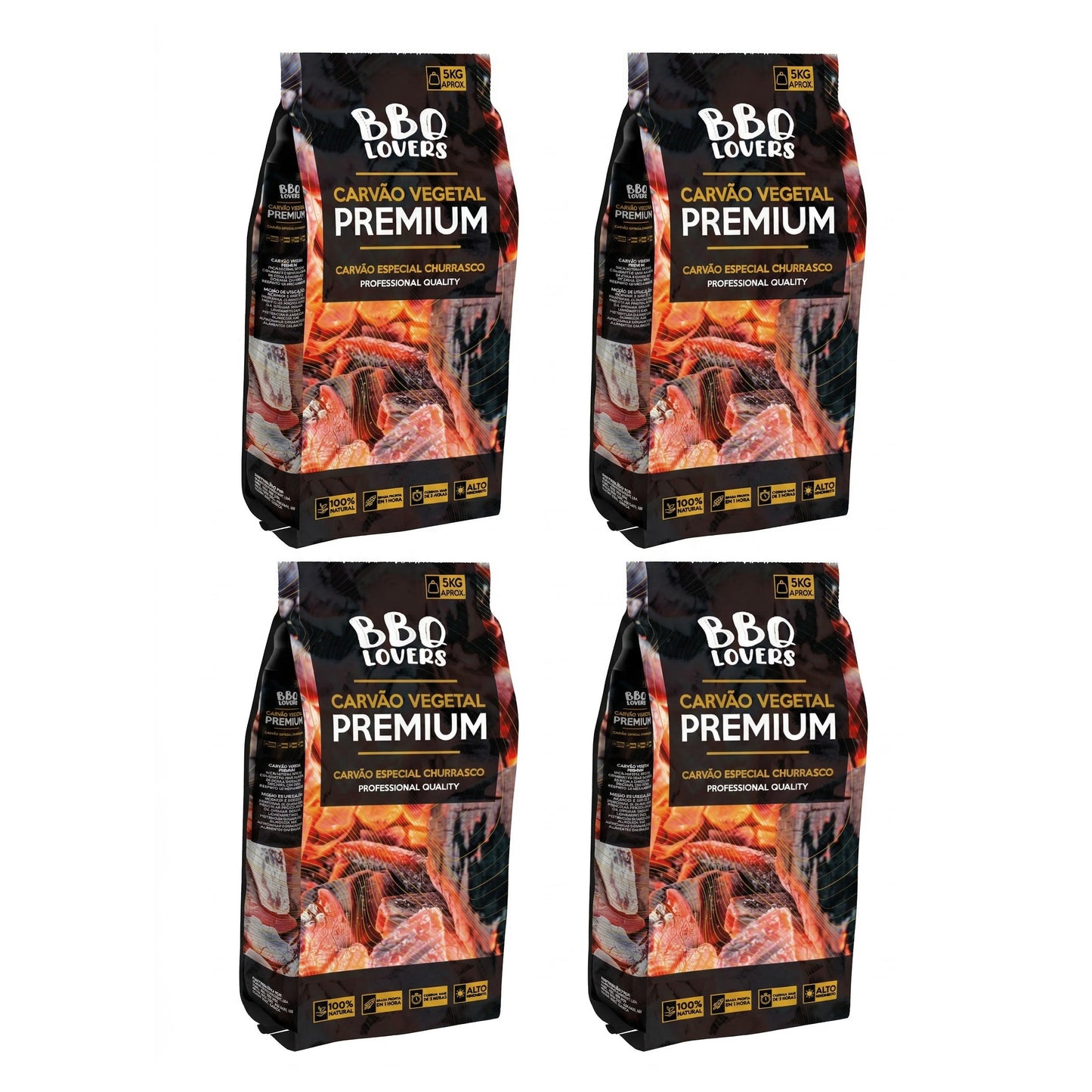 Carvão Vegetal Premium 20 Kg Bbq Lovers (4 Sacos De 5 Kg Cada)