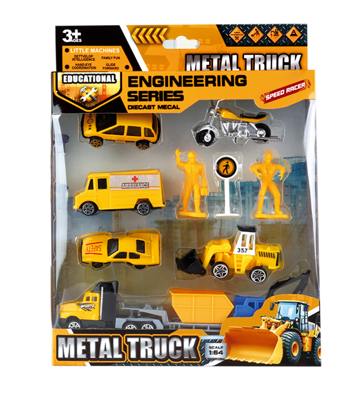 Conjunto Bombeiros/Construção/Polícia 9pcs KIDZUP