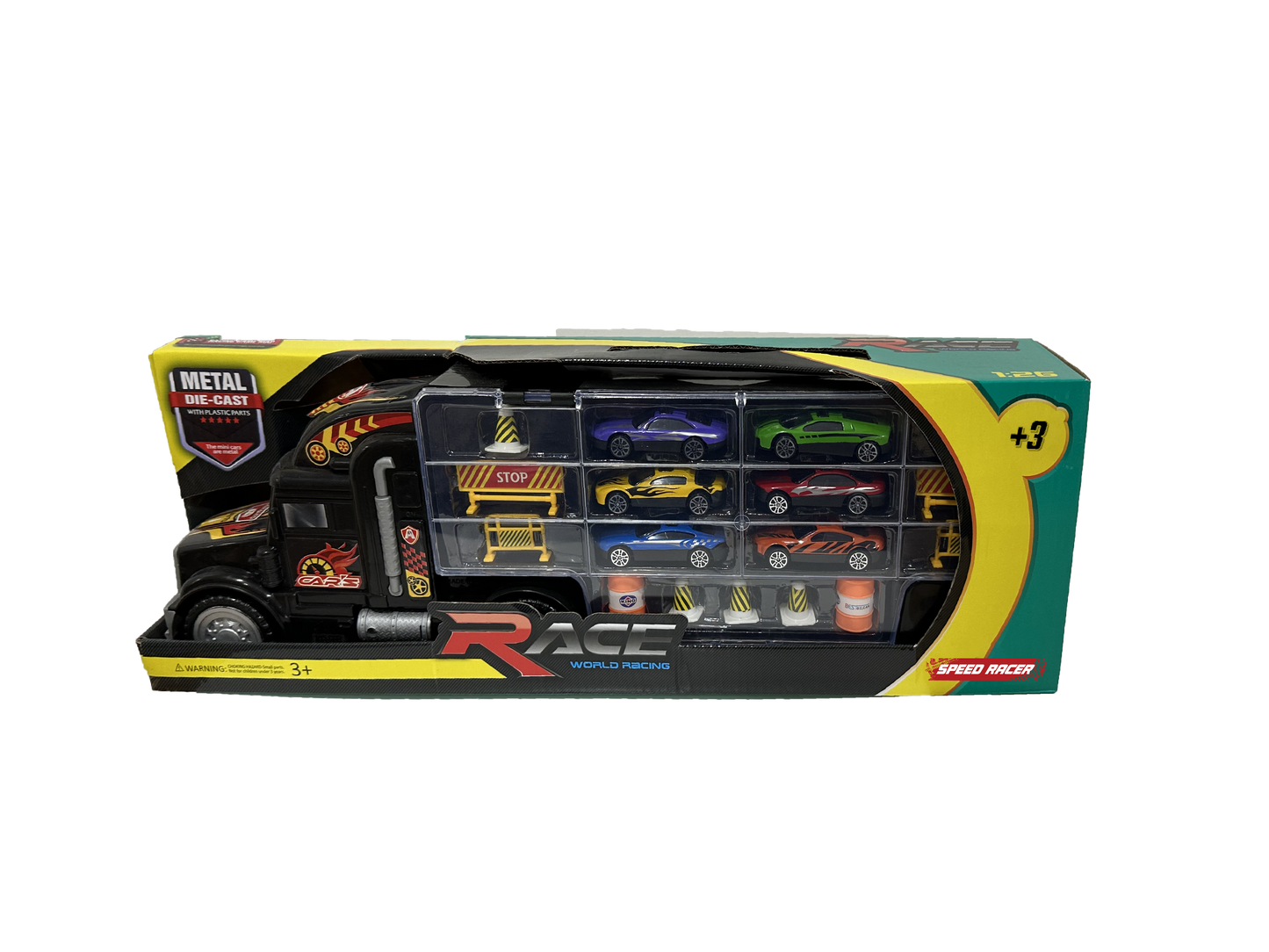 Camião de Arrumação 49CM c/6 Carros e 12 Acessório SPEEDRACER