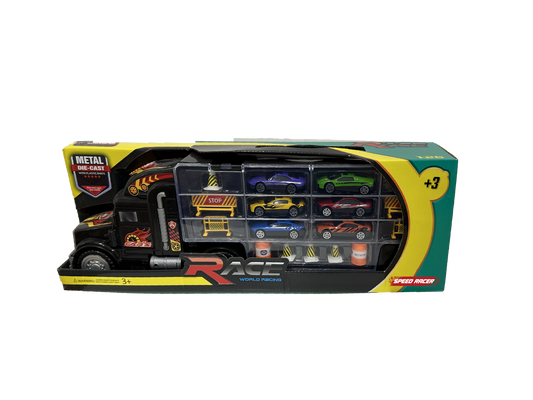Camião de Arrumação 49CM c/6 Carros e 12 Acessório SPEEDRACER