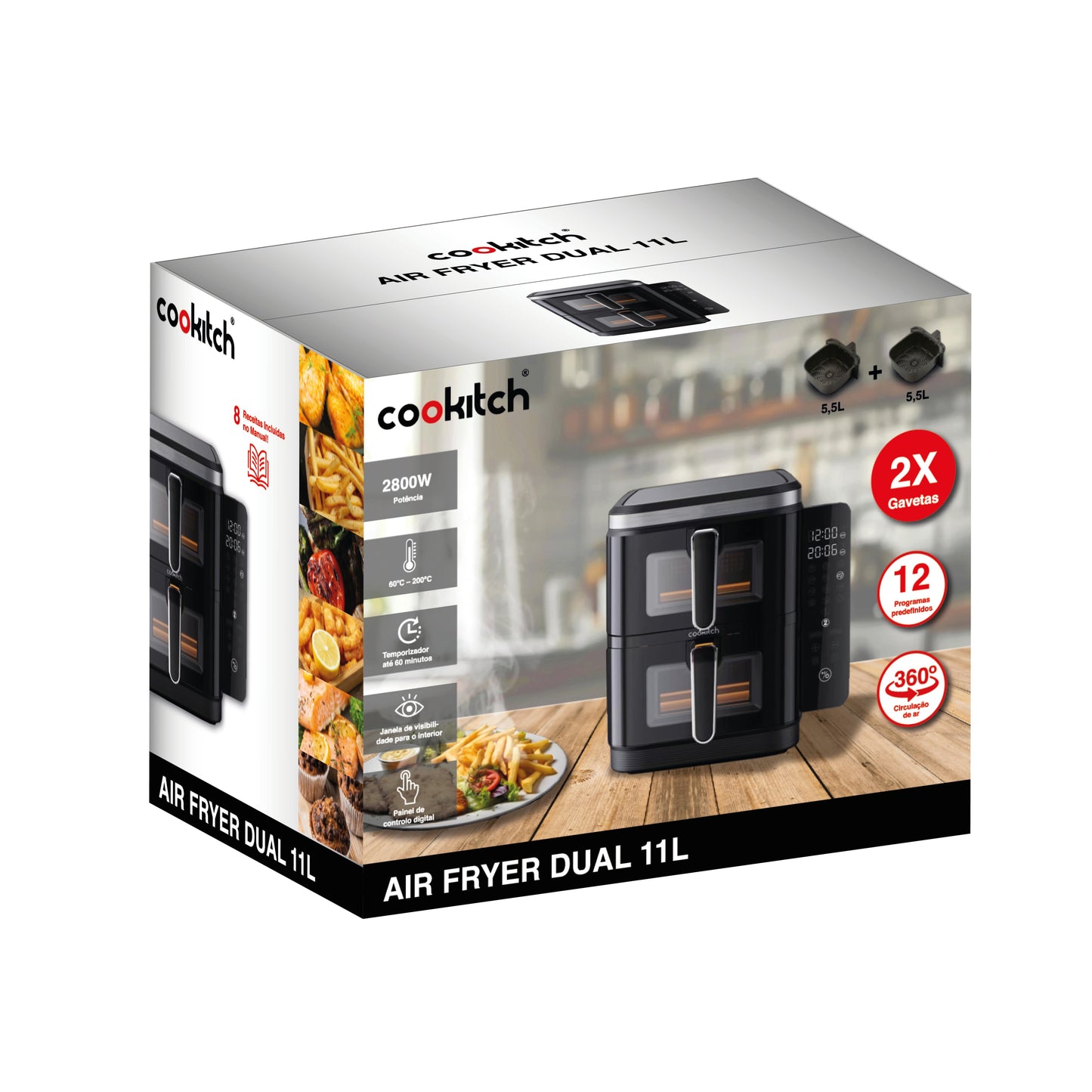 Air Fryer Dupla Cuba c/ Janela e Ecrã Display 5.5+5.5l 2600 W