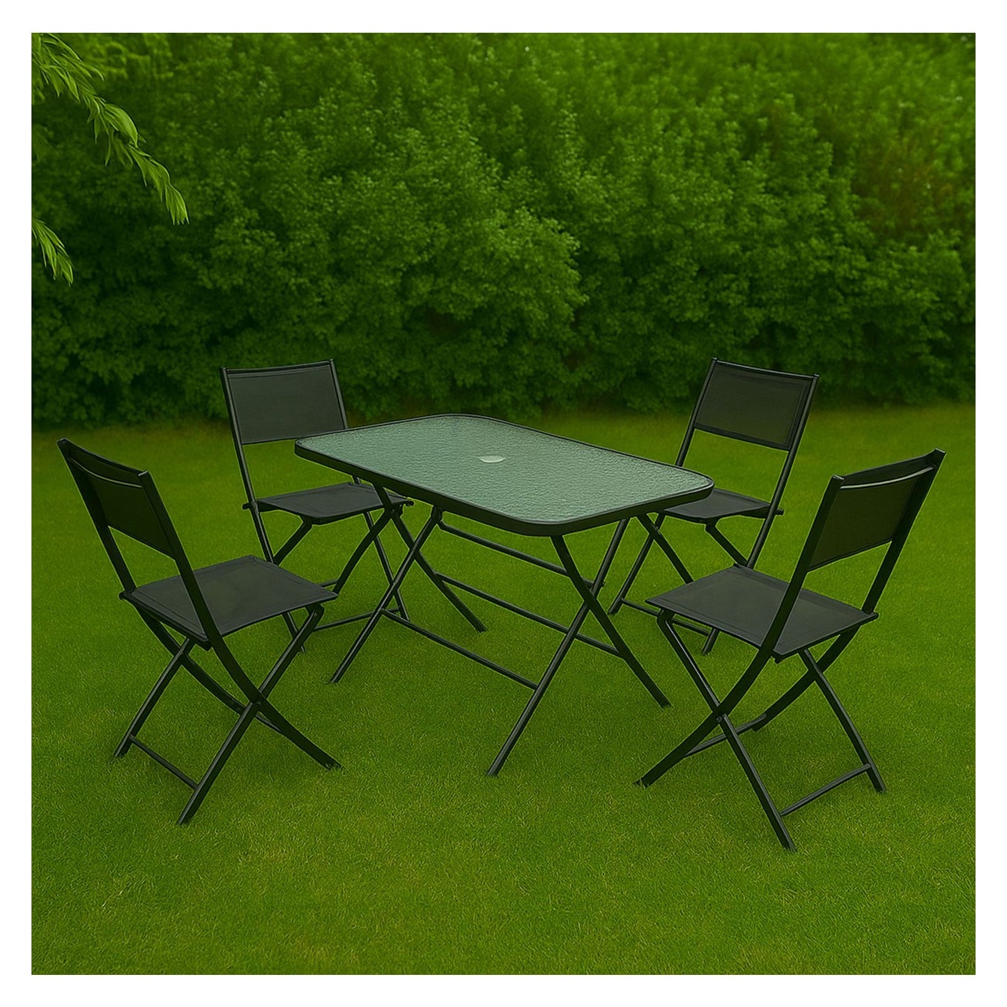 Mesa de Vidro + 4 Cadeiras BORA BORA (Verde)