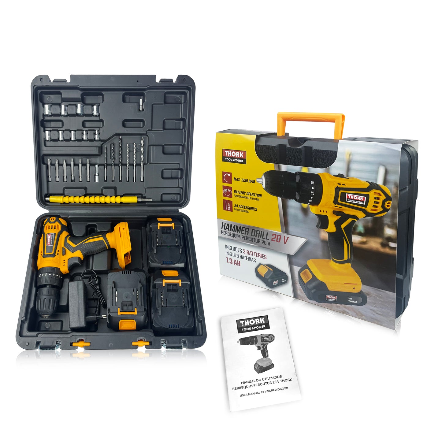 Aparafusadora com 3 Baterias + Acessórios THORK
