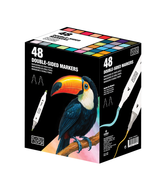 Conjunto 48 Marcadores Dupla Ponta + Bolsa e Organizador
