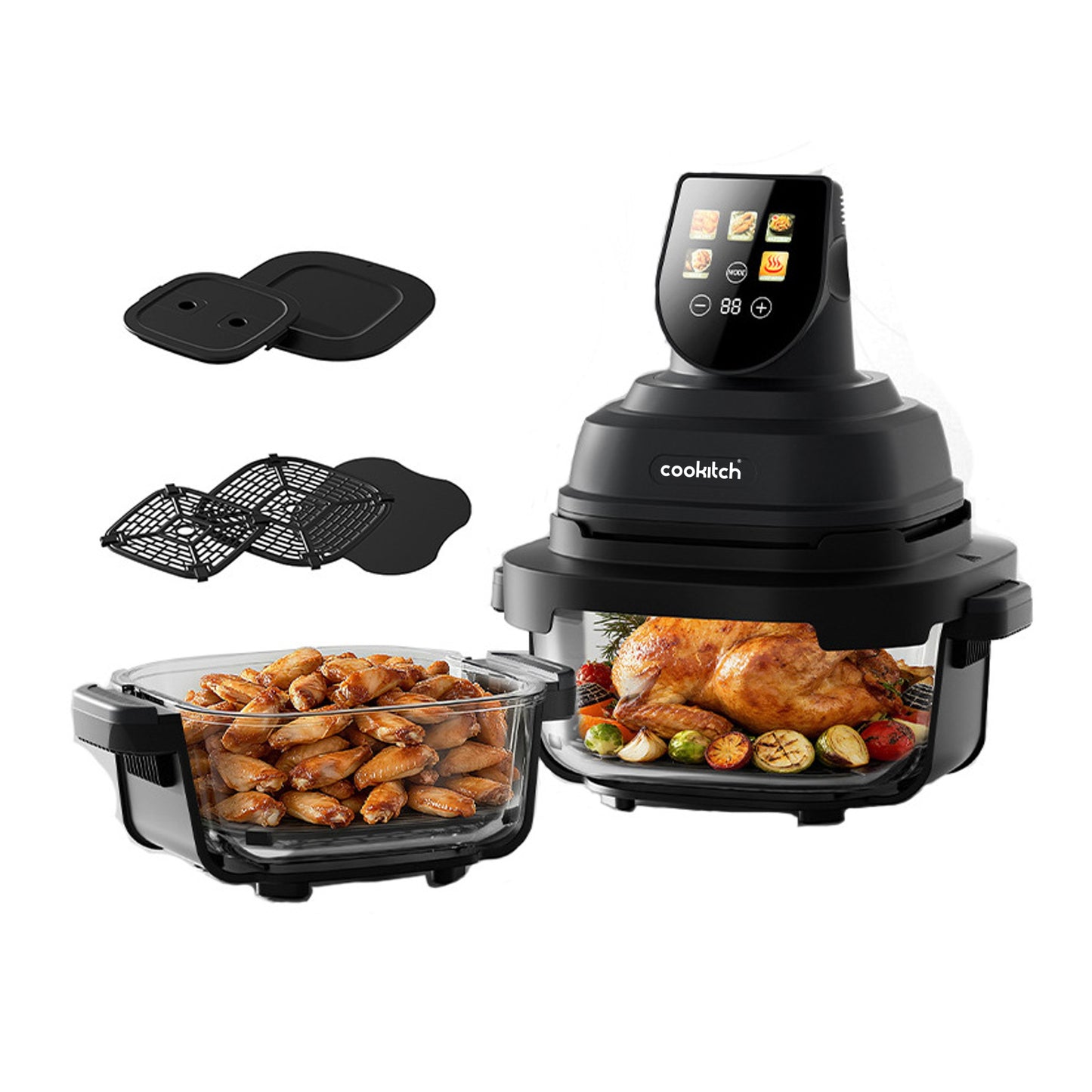 Air Fryer  - Fritadeira sem Óleo Portátil de Vidro Cookitch (4L + 1.5L- 1500 W - Preto)