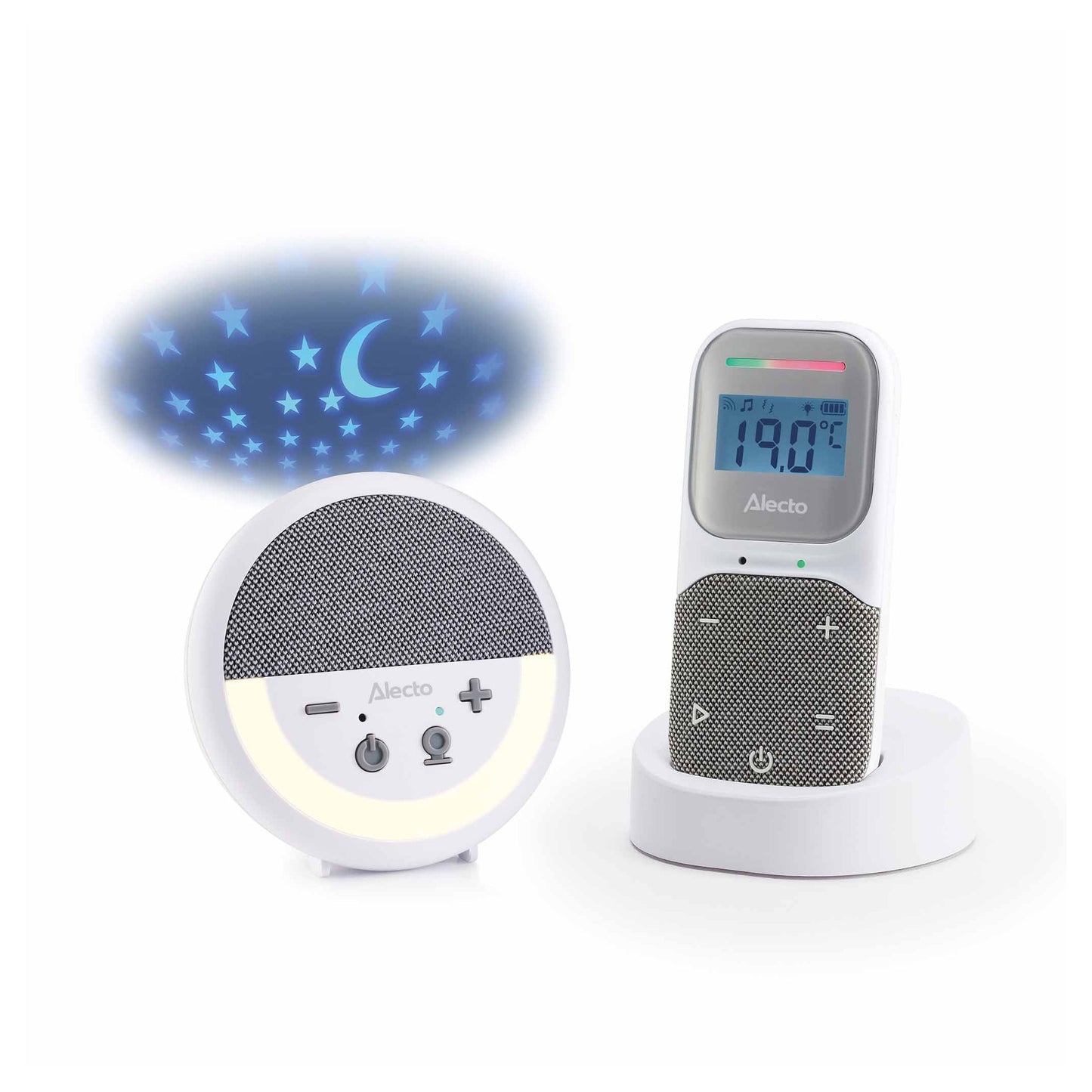 Monitor de Bebé com Ecrã, Projetor de Estrelas e Luz de Presença | Branco