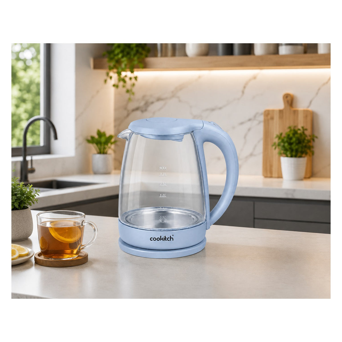 Jarro Elétrico Matte Sky Blue de Vidro 1,7 L 2200 W  Cookitch