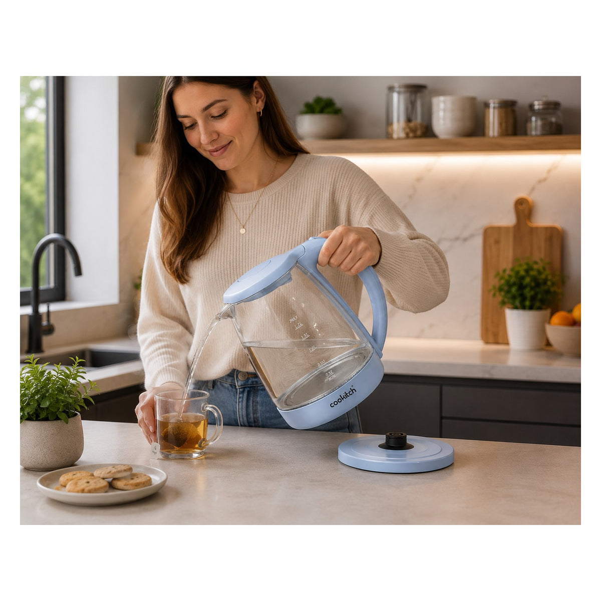 Jarro Elétrico Matte Sky Blue de Vidro 1,7 L 2200 W  Cookitch