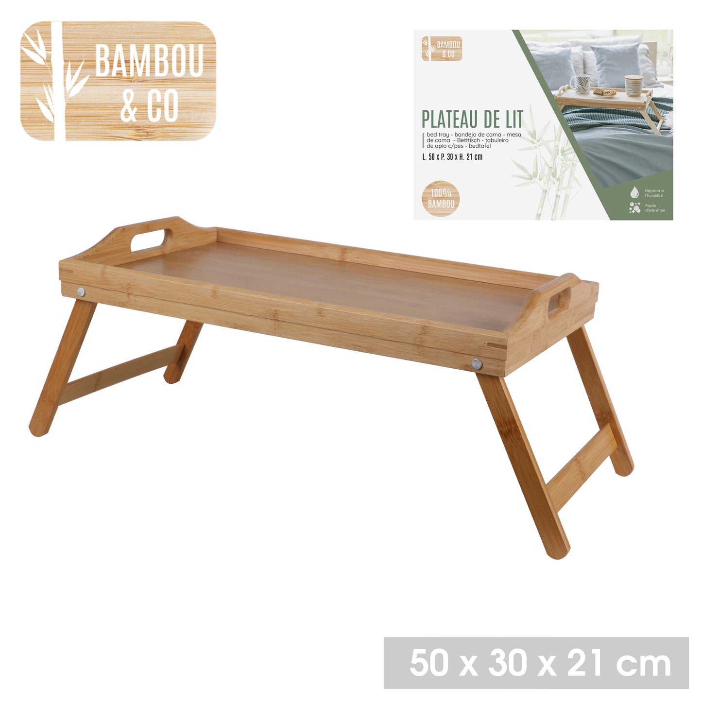 Tabuleiro com Pés em Bambú (50x30x21cm)