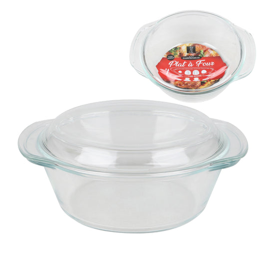 Prato de Forno em Vidro Redondo com Tampa (26x23x10,5cm - 2,1L)
