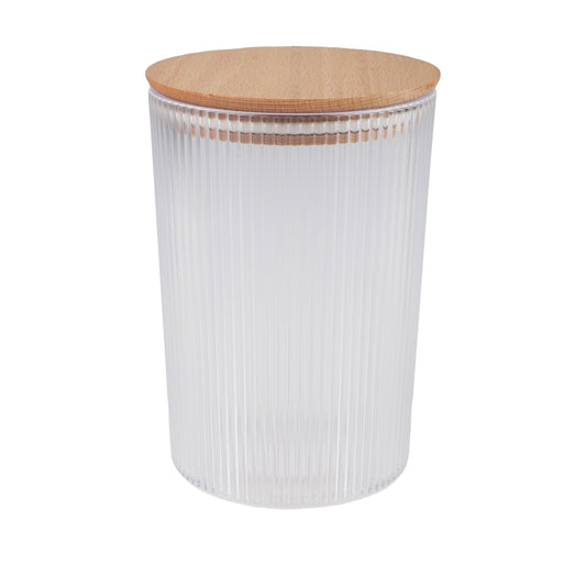 Caixa Hermética 1,5L Tampa em Madeira (Diâmetro: 13,5 cm - Transparente)