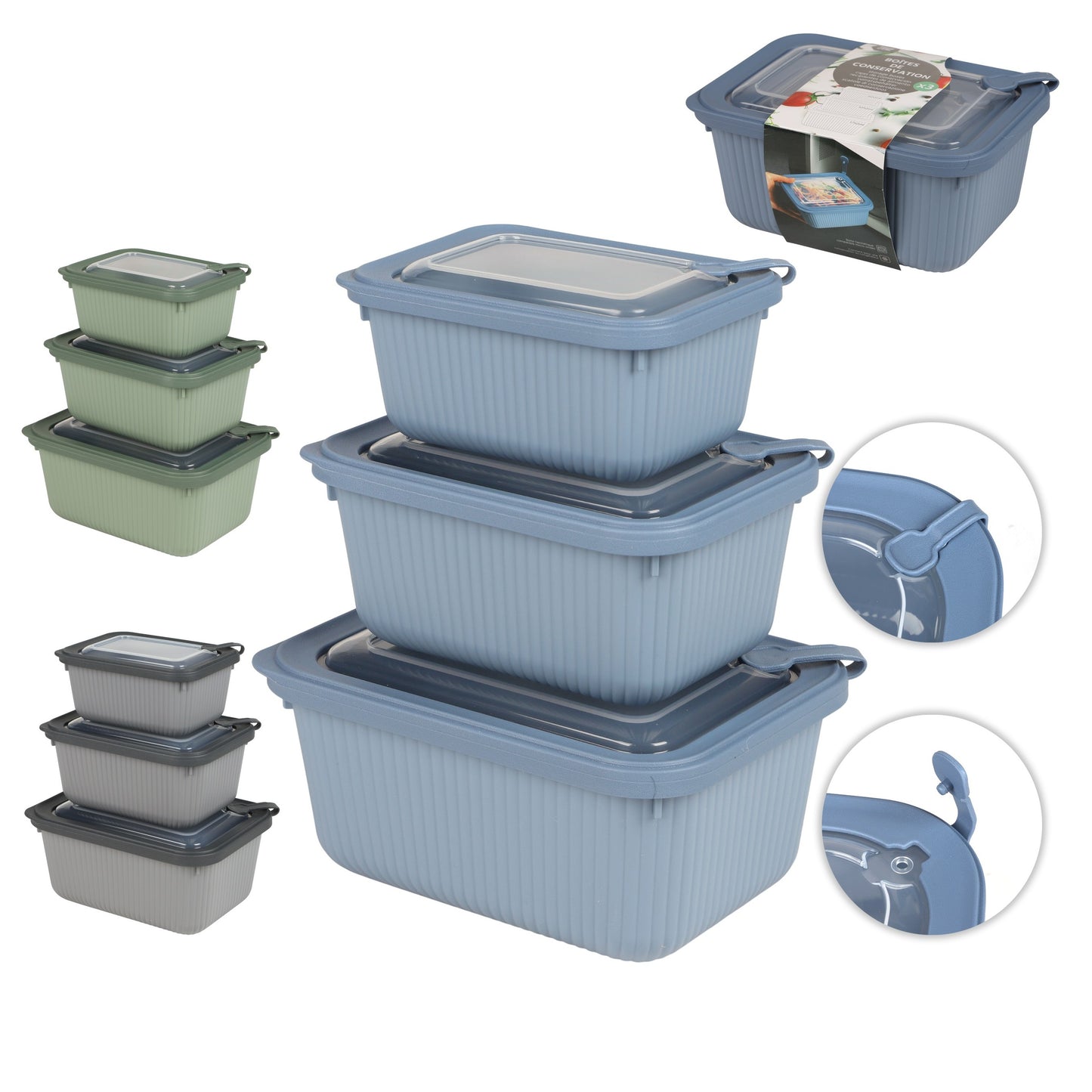 Conjunto de 3 Caixas Herméticas Retangulares com Válvula (600-1050-1750 ml)