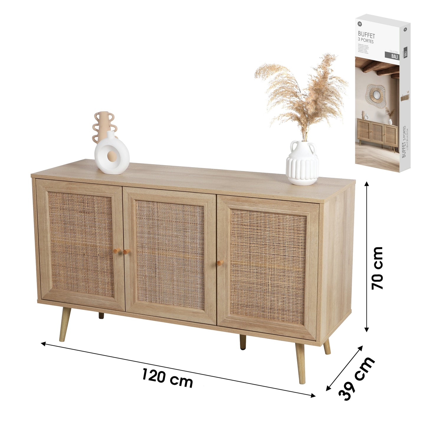 Aparador Buffet com 3 Portas "Bali" (120x39x70 cm)