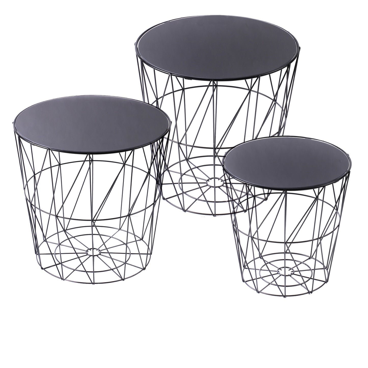 Conjunto de 3 mesas de apoio em Metal (Preto)
