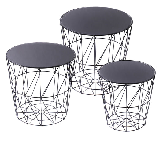 Conjunto de 3 mesas de apoio em Metal (Preto)