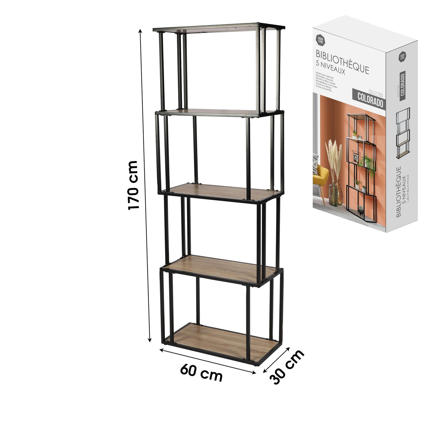 Estante Biblioteca 5 Níveis (Design: Desconstruído - 60x30x170 cm)