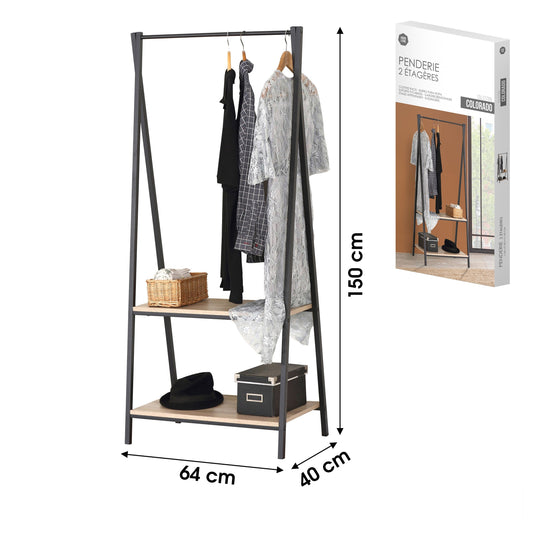 Roupeiro Aberto com 2 Prateleiras (64x40x150 cm)