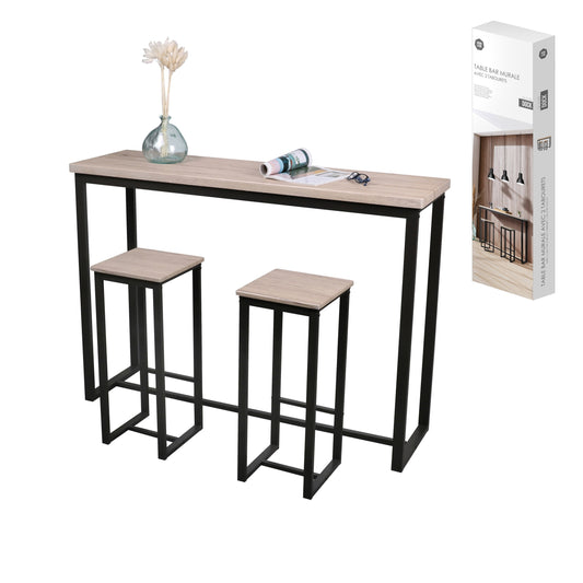 Mesa de Bar Retangular com 2 Banquetas "Dock" (140x40x89 & 30x30x70 cm)