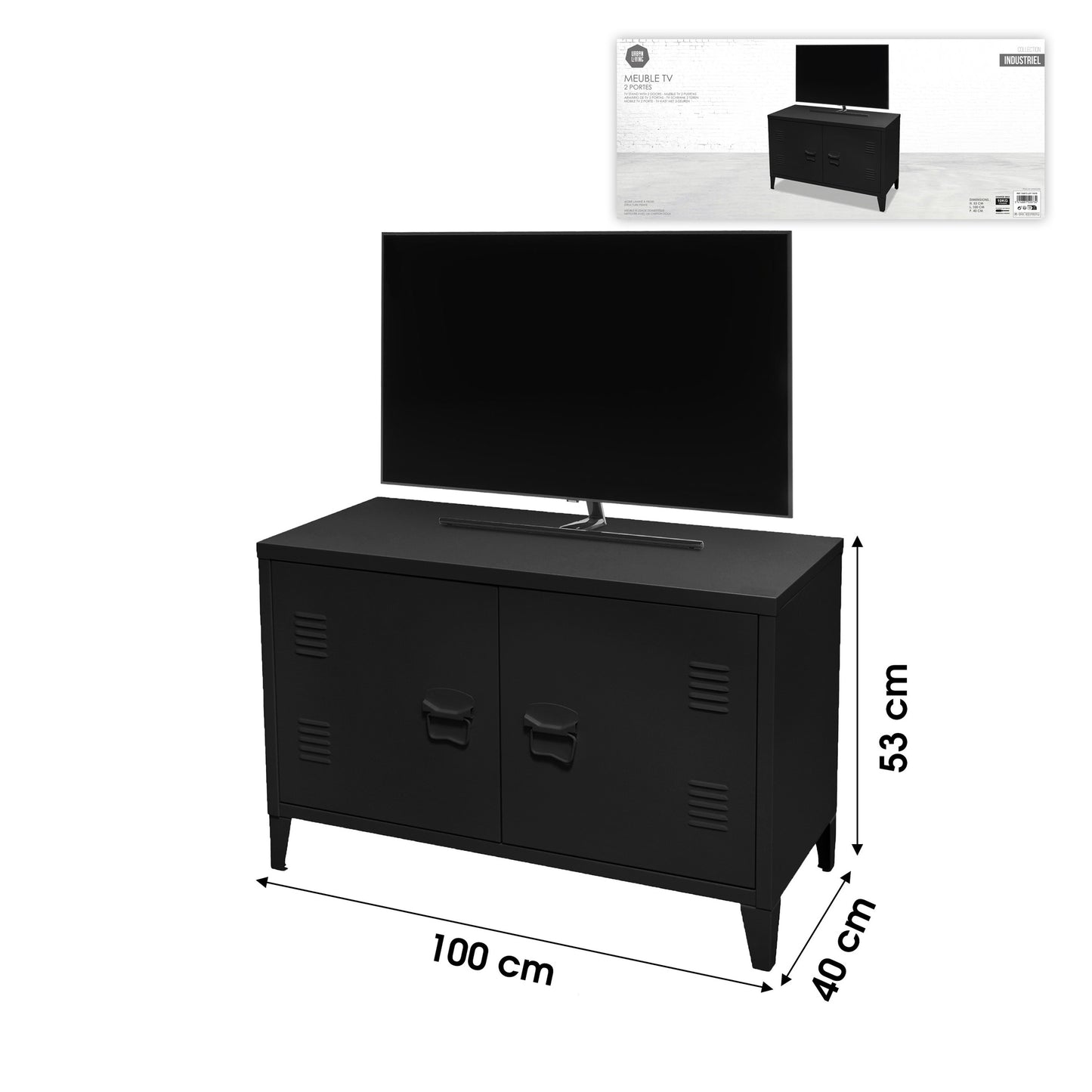 Móvel para TV com 2 Portas (Preto - 100x40x53 cm)