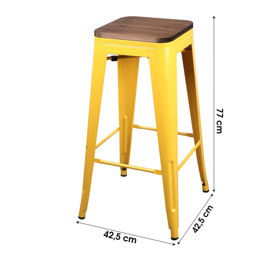 Banco de Bar em Metal Amarelo com Pormenor em Madeira (42,5x42,5x77 cm)