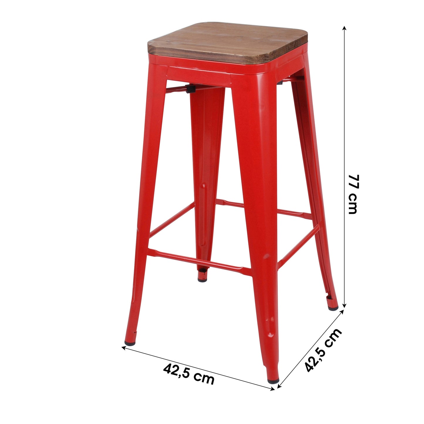 Banco de Bar em Metal Vermelho com Pormenor em Madeira (42,5x42,5x77 cm)