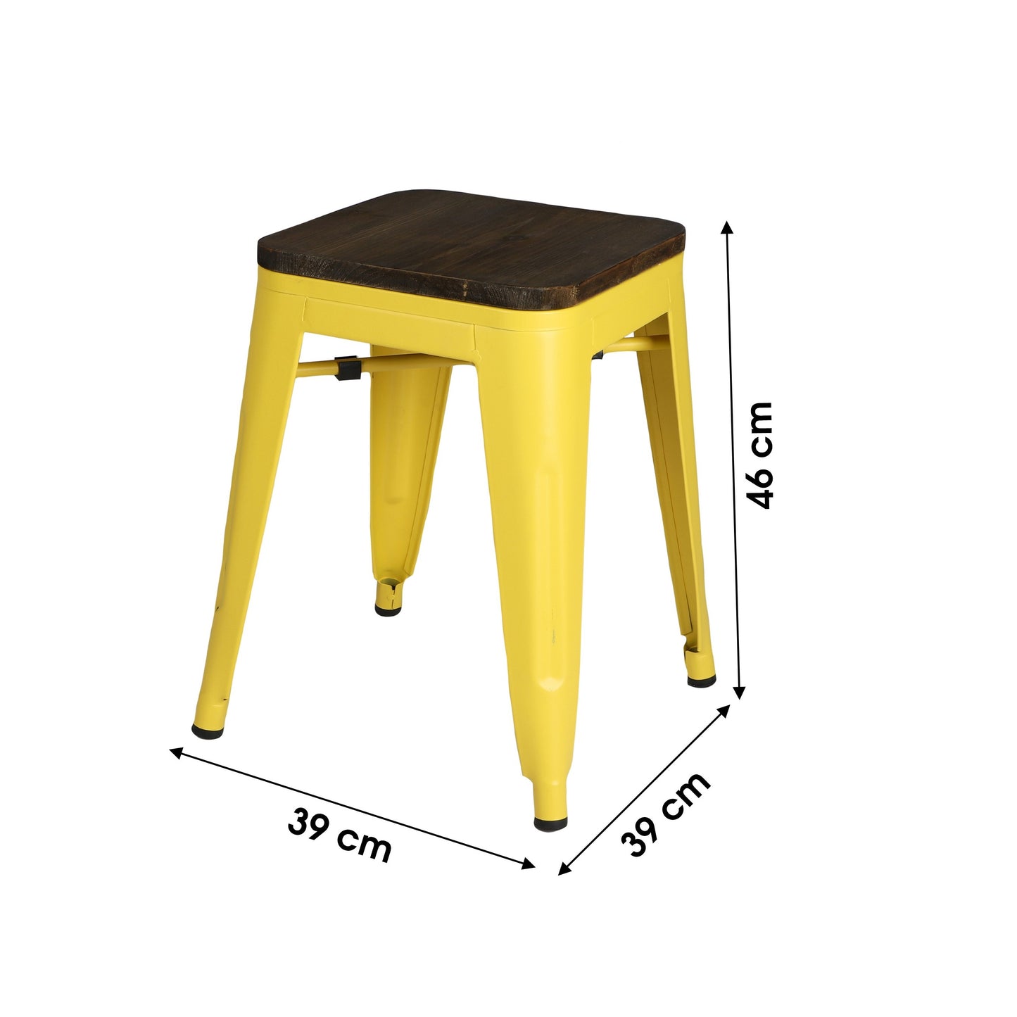 Banco de Bar em Metal Amarelo com Pormenor em Madeira (39x39x46 cm)