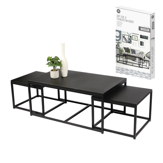 Conjunto de 3 Mesas de Centro em Metal (100x60x45 - 1 Uni. & 50x50x38 cm - 2 Uni.)