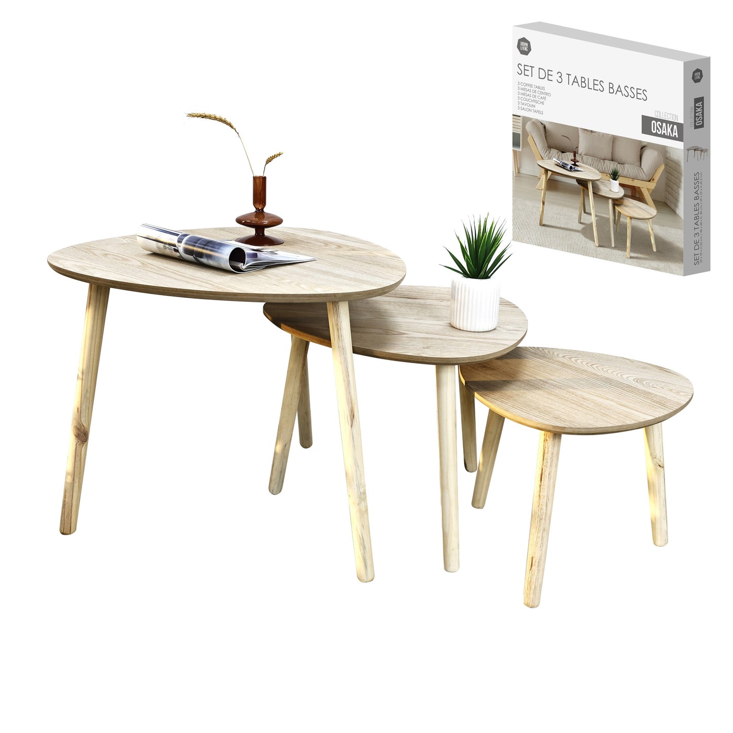 Conjunto de 3 Mesas de Centro (39x39x32 & 48x48x38 & 59x59x49,5 cm)