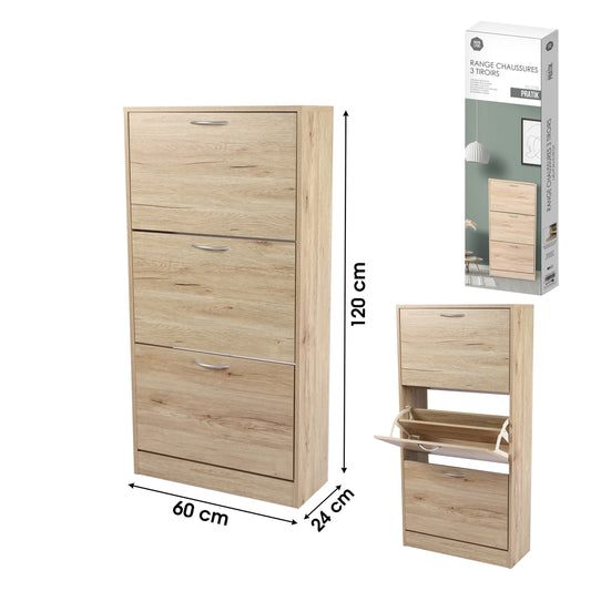 Sapateira 3 Gavetas com Puxadores "Pratik" (60x24x120 cm)