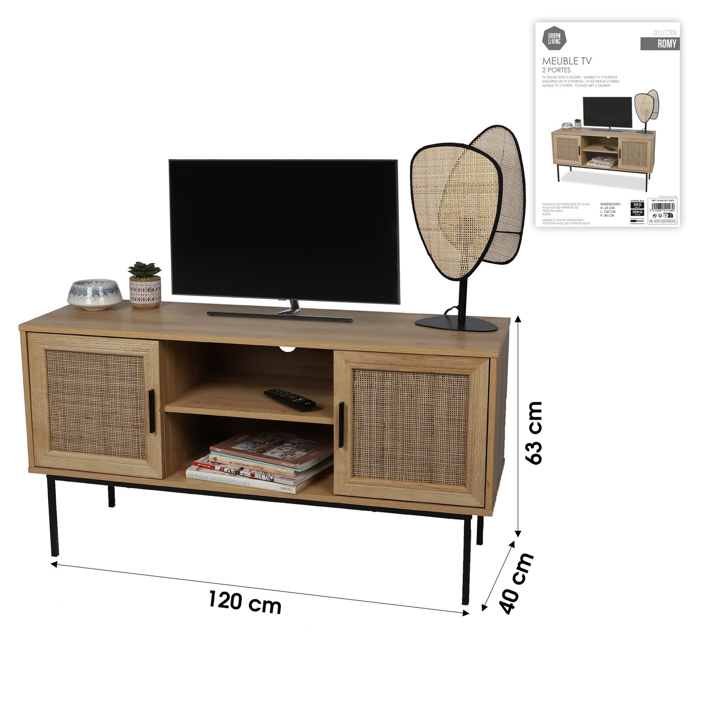 Móvel para TV com 2 Portas e 2 Prateleiras (120x39x63 cm)