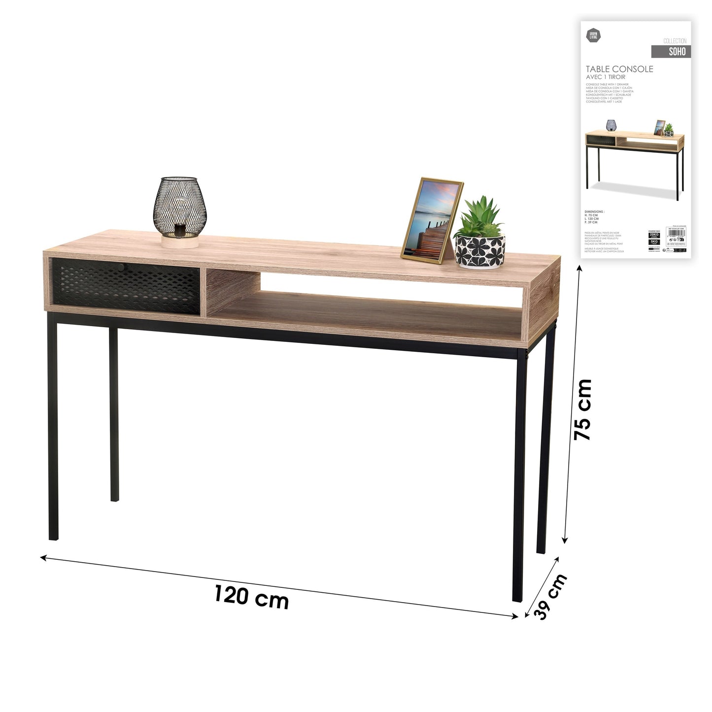 Consola em Madeira Com Grelha de Metal "Soho" (120x39x75 cm)