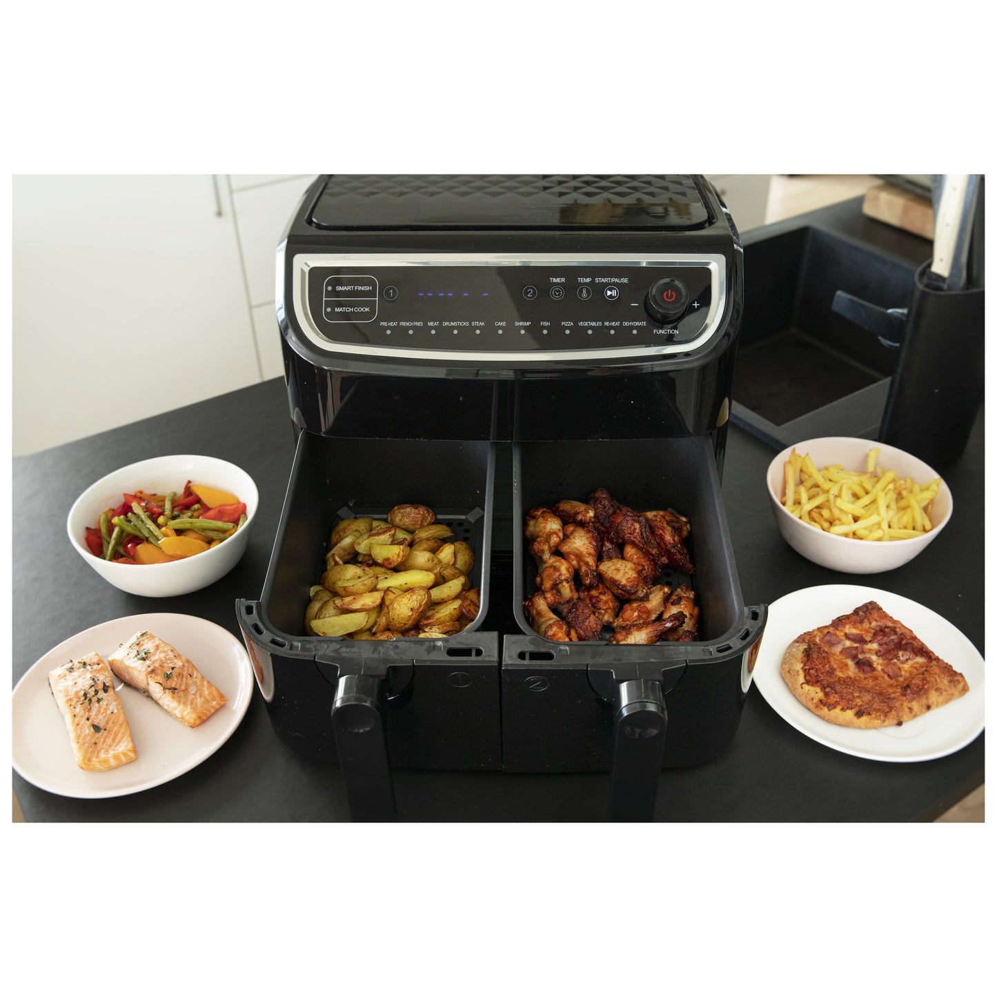 Air Fryer 9L (Dupla Cuba 4,5 + 4,5L - Ecrã Digital - Preta)