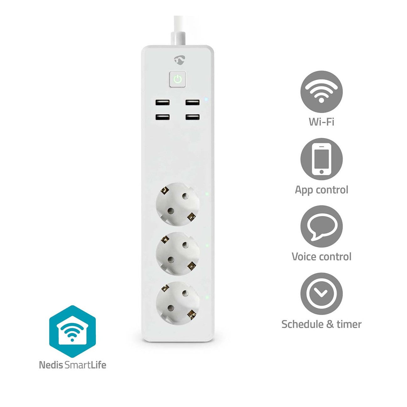 Extensão Tripla Inteligente c/ Interruptor (4 Portas USB - Comprimento: 1,8M)